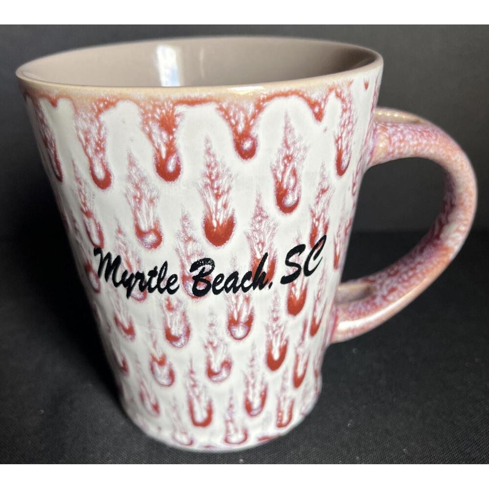 Artisanal Taupe Maroon Tile Pattern Mrytle Beach SC Coffee Tea Mug Cup Ceramic